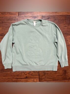 H&M Disney Mickey Mouse Embossed Sweatshirt Green Crewneck Size M